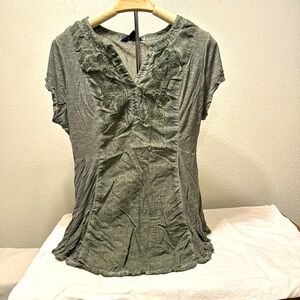 Indigo sage XL top embroidery V open front